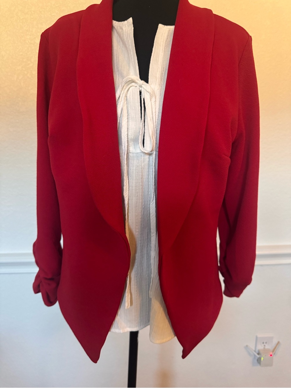 Red Open-Front Women's Blazer Jacket